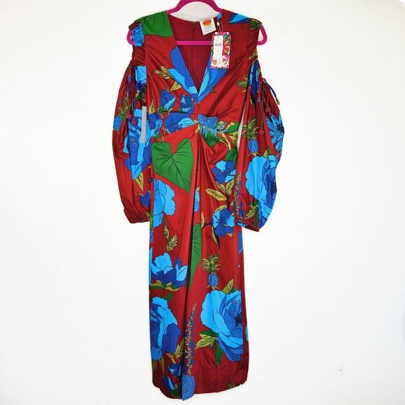 NWT Anthropologie Farm Rio Long Sleeve Floral V Neck Cut Out Midi Dress XXS - Picture 16 of 16